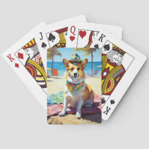 Corgi on Beach, summer gift for dog lovers Playing Cards