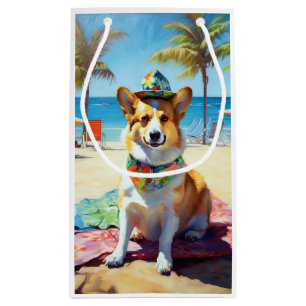 Corgi on Beach, summer gift for dog lovers  Small Gift Bag