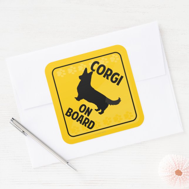 Corgi On Board (Cardigan Welsh) Square Sticker (Envelope)