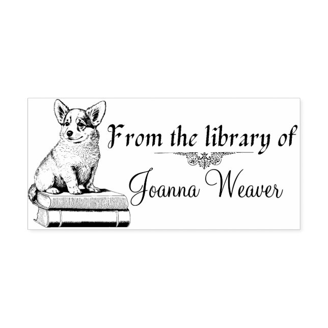 Corgi on Books  Personalised Wood Stamp for Books (Imprint)