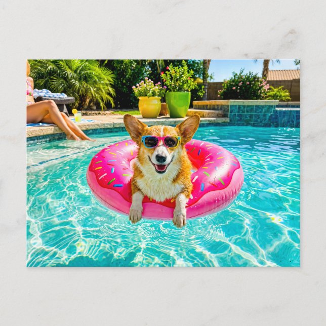 Corgi on doughnut float postcard (Front)