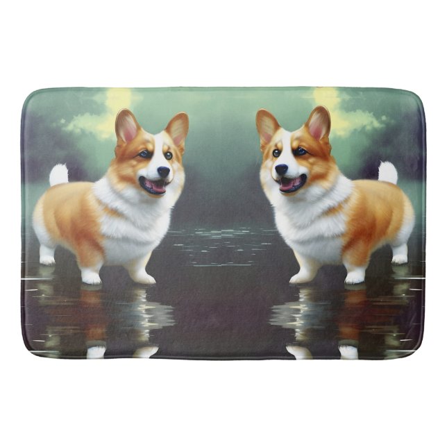 Corgi on water  bath mat (Front)