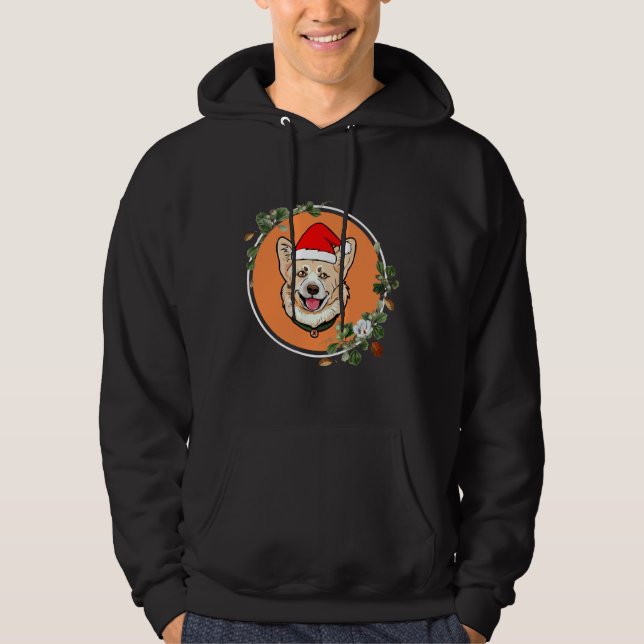 Corgi Orange Floral Circle Hoodie (Front)
