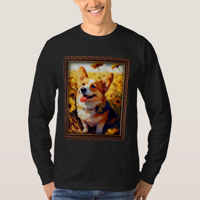 Corgi Painting Sunflower Flower Mom Women Floral   T-Shirt (Front)