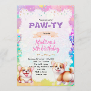 Corgi party theme invitation
