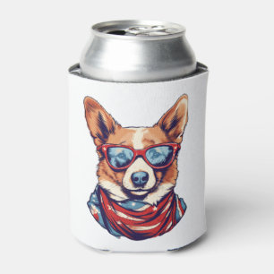 Corgi Patriotic Dog USA American Flag Can Cooler