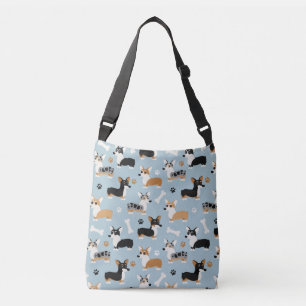 Corgi Pattern Blue Crossbody Bag