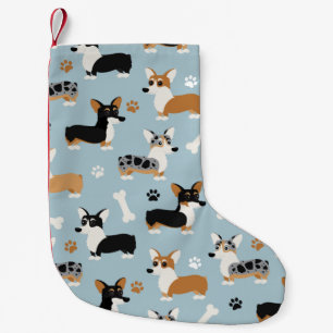 Corgi Pattern Blue Small Christmas Stocking