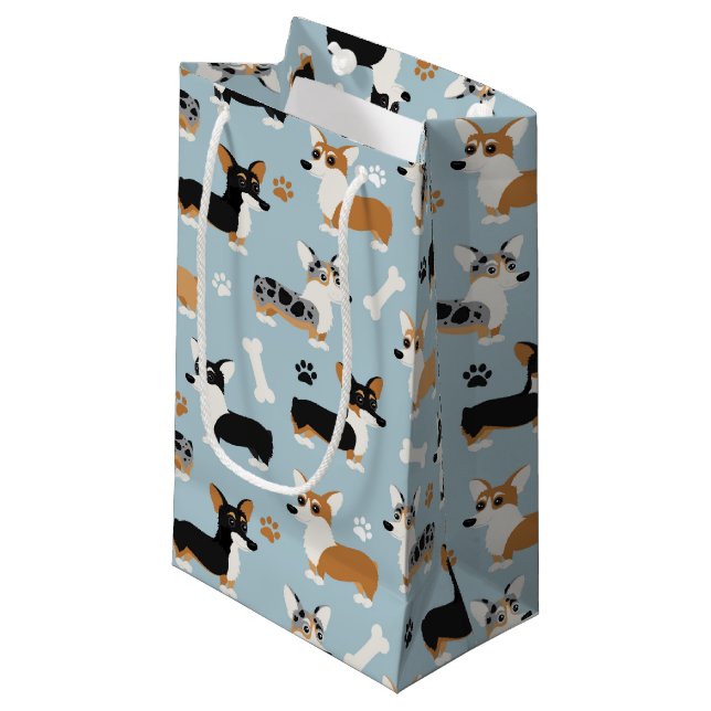 Corgi Pattern Blue Small Gift Bag (Front Angled)