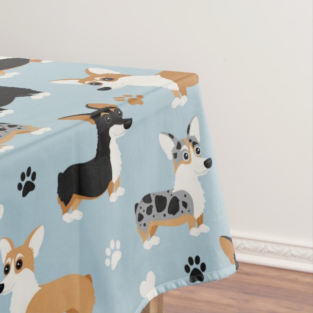Corgi Pattern Blue Tablecloth (In Situ)