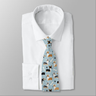 Corgi Pattern Blue Tie