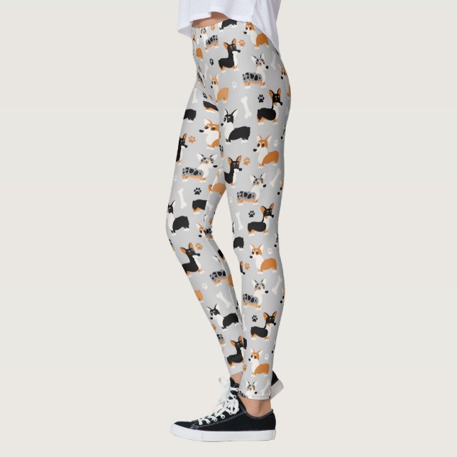 Corgi Pattern Gray Leggings (Left)