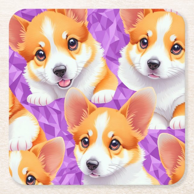 Corgi pattern square paper coaster (Front)