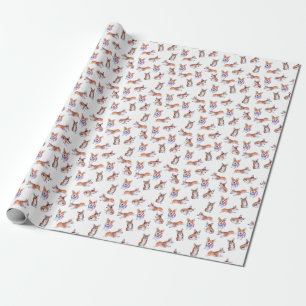 Corgi pattern sumie ink and watercolor painting wrapping paper