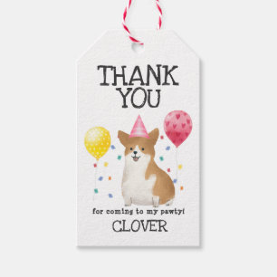 Corgi Pawty Dog Birthday Thank You Favour Gift Tag