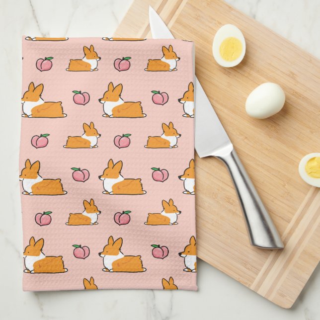 Corgi Peach Sploot Tea Towel (Quarter Fold)