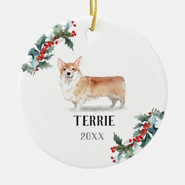 Corgi Personalised Christmas Dog Ceramic Tree Decoration (Front)