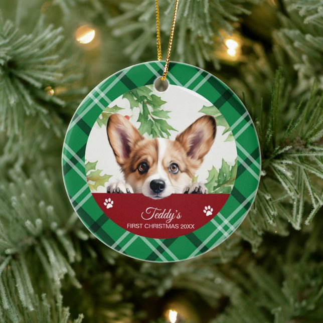 Corgi Personalised First Christmas Ceramic Tree Decoration (Tree)