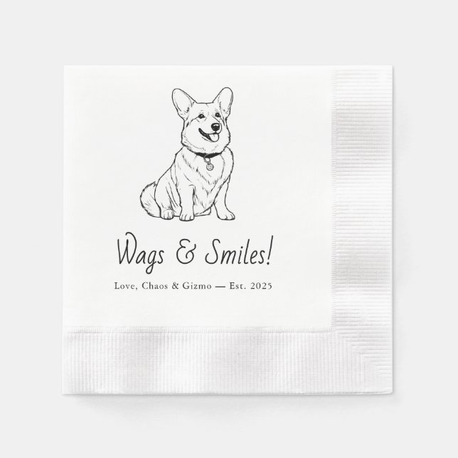Corgi Pets Custom Hand Drawing Wedding Napki Napkin (Front)