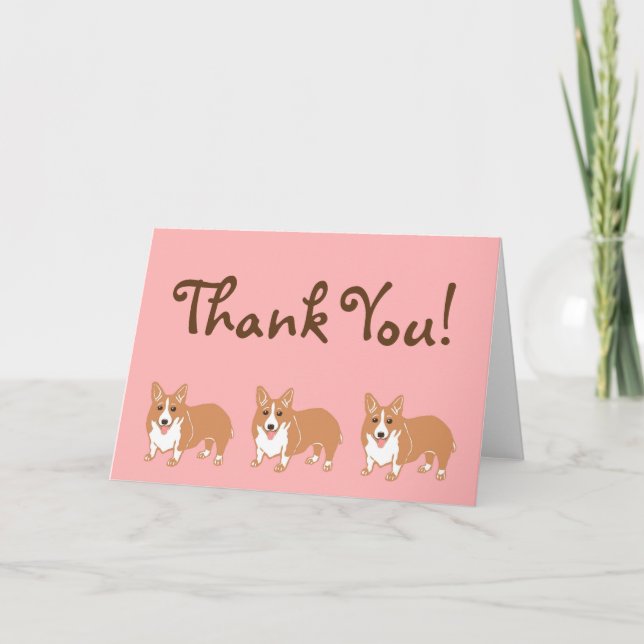 Corgi Pink and Brown Thank You Card (Front)
