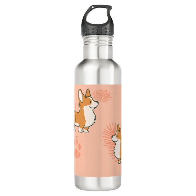 corgi pink palm 710 ml water bottle (Front)
