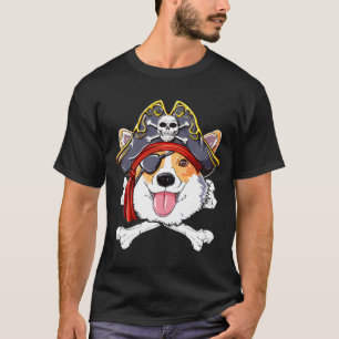 Corgi Pirate Costume Jolly Roger Flag Skull Crossb T-Shirt
