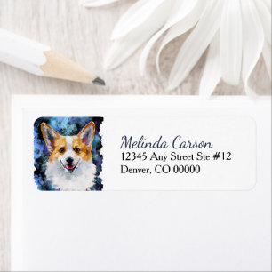 Corgi Portrait on Blue Abstract Return Address