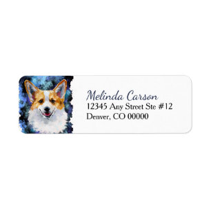 Corgi Portrait on Blue Abstract Return Address
