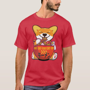 CORGI POWERED BY RAMEN   Kawaii Corgi Eating Ramen T-Shirt