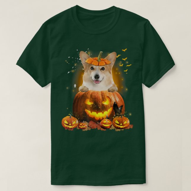 Corgi PumpkinFunny Cute Dog Lover Halloween  T-Shirt (Design Front)