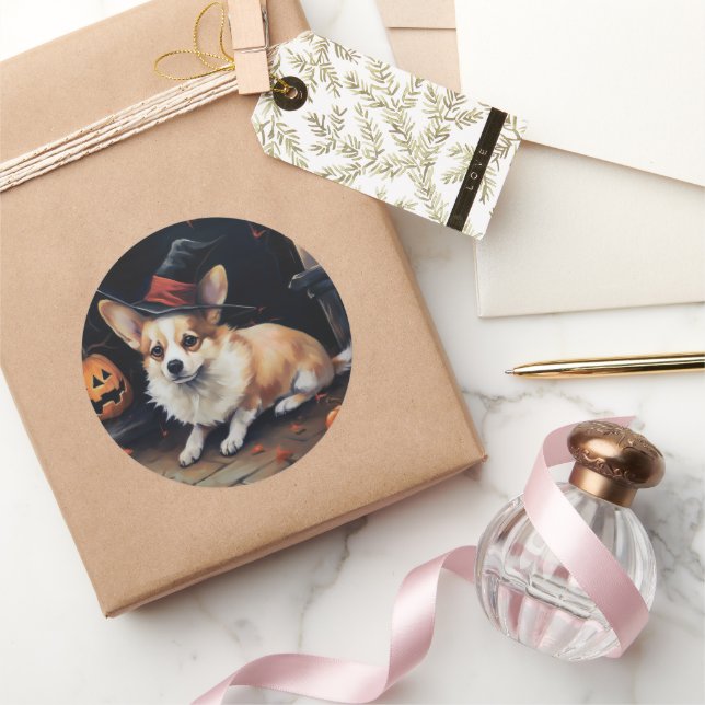Corgi Pumpkins Halloween Scary Classic Round Sticker (Gifting)