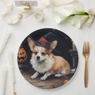 Corgi Pumpkins Halloween Scary Paper Plate