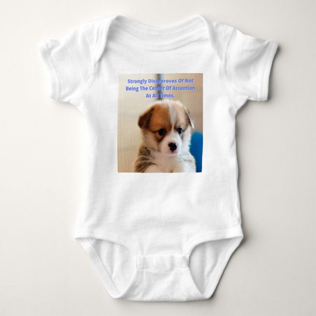 Corgi Puppy - Attention Baby Bodysuit (Front)