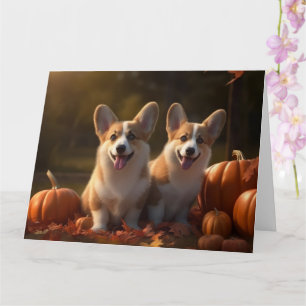 Corgi Puppy Autumn Delight Pumpkin Card