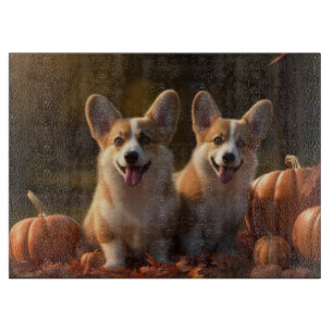 Corgi Puppy Autumn Delight Pumpkin Cutting Board