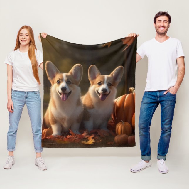 Corgi  Puppy Autumn Delight Pumpkin  Fleece Blanket (In Situ)