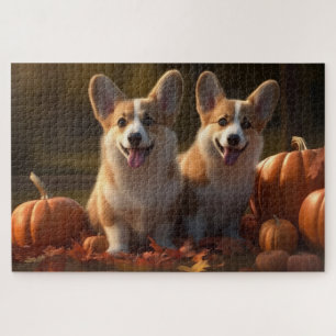 Corgi Puppy Autumn Delight Pumpkin Jigsaw Puzzle