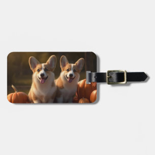 Corgi Puppy Autumn Delight Pumpkin Luggage Tag
