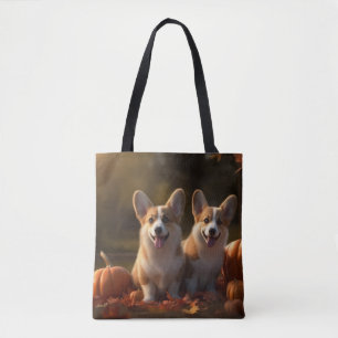 Corgi Puppy Autumn Delight Pumpkin Tote Bag