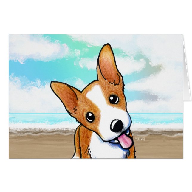 Corgi Puppy Beachy Cute Note Card (Front Horizontal)