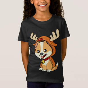 Corgi puppy dog dressed as reindeer dogs Xmas T-Shirt