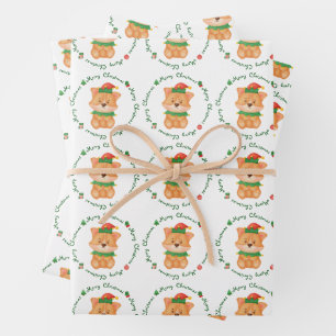 Corgi Puppy Dog Elf Cute Festive Merry Christmas  Wrapping Paper Sheet