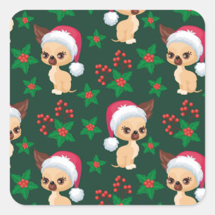 Corgi Puppy Dog Elf Santa Festive Merry Christmas Square Sticker