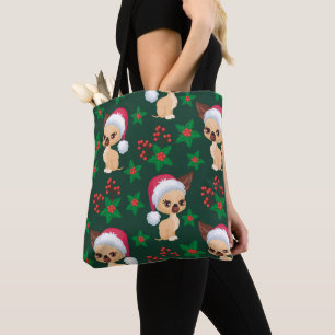 Corgi Puppy Dog Elf Santa Festive Merry Christmas Tote Bag