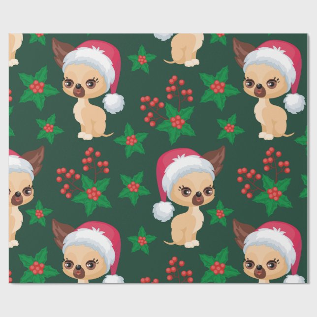 Corgi Puppy Dog Elf Santa Festive Merry Christmas Wrapping Paper (Flat)