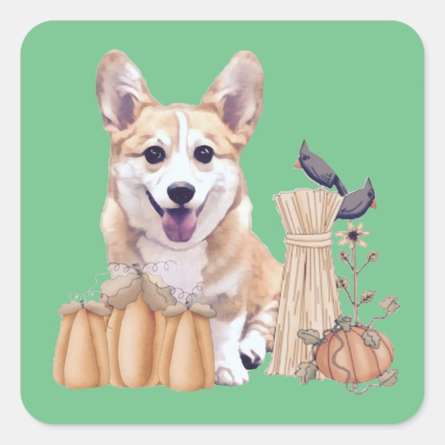 Corgi Puppy in Autumn Square Sticker (Front)