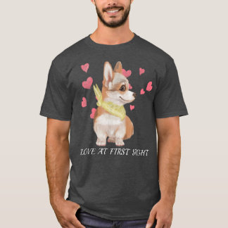 Corgi Puppy Love At 1st Sight Watercolor Hearts De T-Shirt