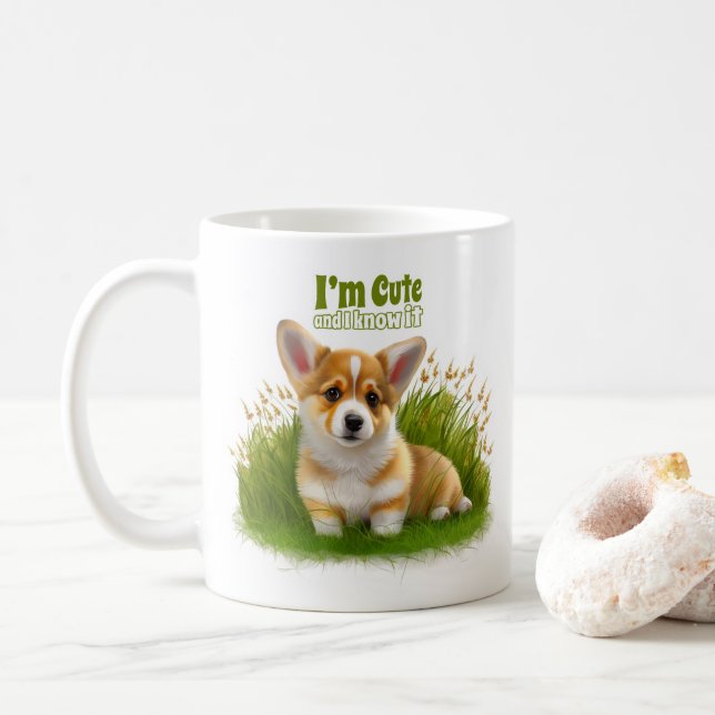 Corgi puppy on the grass | cute pet coffee mug (With Donut)
