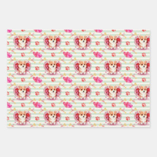 Corgi Puppy Valentines Day Wrapping Paper