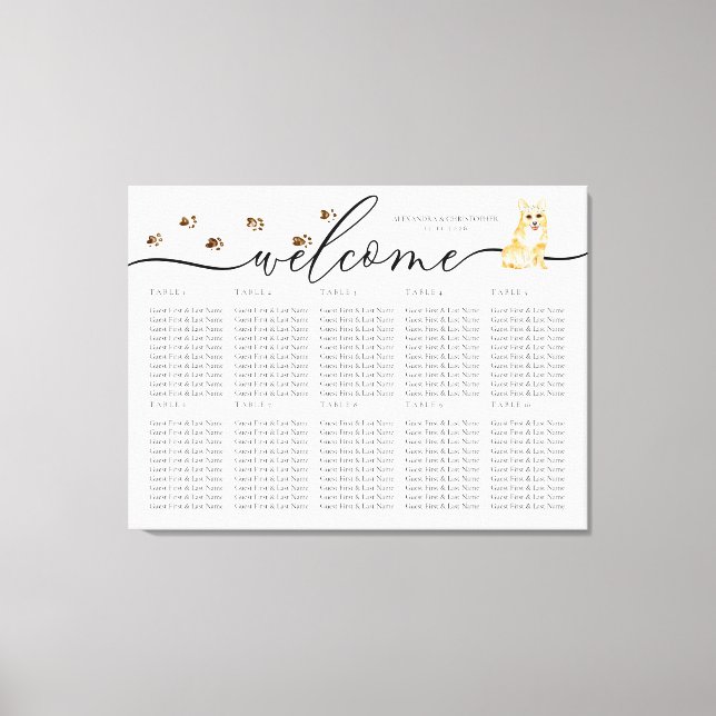 Corgi puppy Welcome Seating Table Numbers Canvas Print (Front)